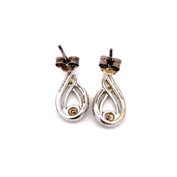 Designer Sterling Silver, Micro Pave Diamond Pierced Twist Earrings! 33 - Picture 5 of 6